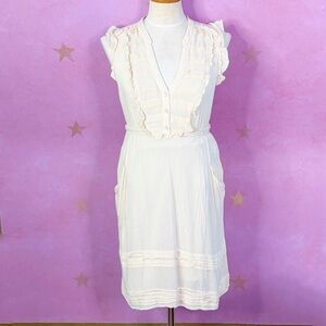 Odille Anthropologie Ivory Cotton Lined Gauzy  Dress  Sleeveless Ruffle Size 8
